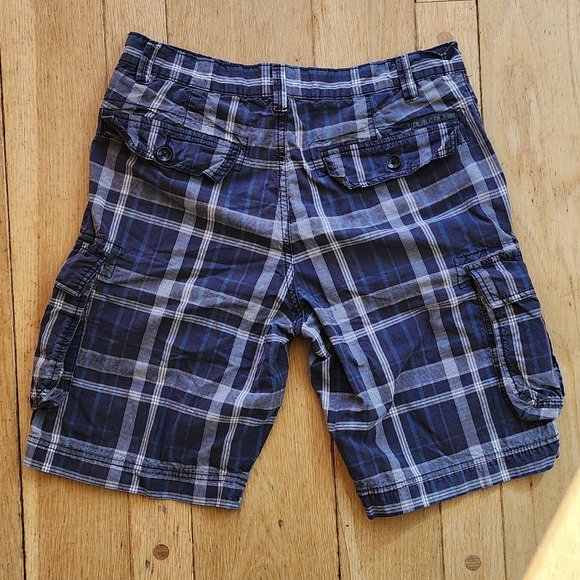 Calvin Klein Jeans Blue/Cream Plaid Flat Front Shorts Size 34 - Picture 9 of 11